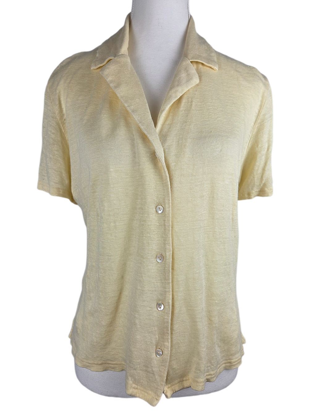 Banana Republic Butter Yellow Linen Jersey Resort Shirt Camp Collar
